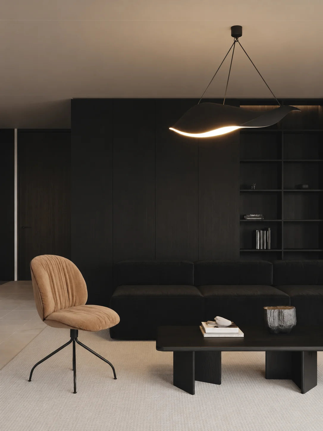 Beetle 62065 Soft Meeting Chair - Black Matt/American Walnut/Fabric C (Belsuede Special FR 132)-2