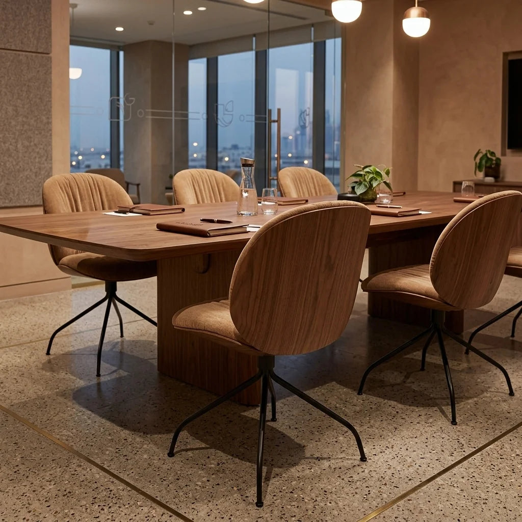 Beetle 62065 Soft Meeting Chair - Black Matt/American Walnut/Fabric C (Belsuede Special FR 132)-3