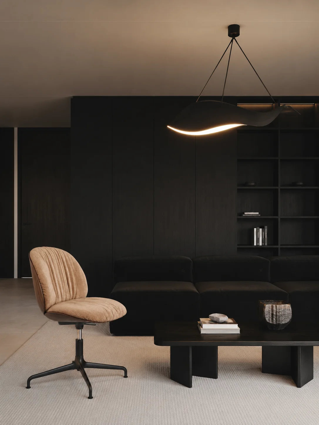 Beetle 62076 Soft Meeting Chair - Black Matt/American Walnut/Fabric C (Belsuede Special FR 132)-2