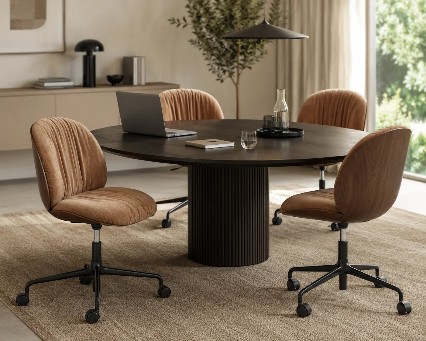 Beetle 62077 Soft Meeting Chair - Black Matt/American Walnut/Fabric C (Belsuede Special FR 132)-2