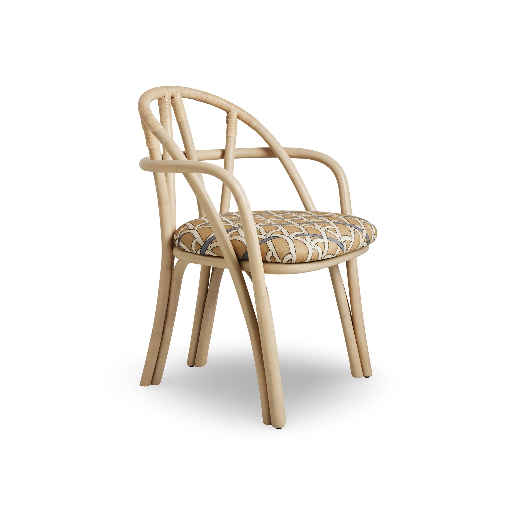 Bistra 61857 Dining Armchair - Natural Lacquered Rattan / Fabric B (Reales Pattern 002)-1