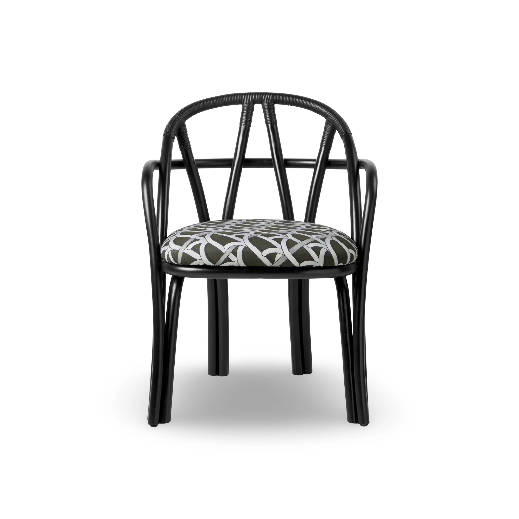 Bistra 61857 Dining Chair - Ebony Painted Rattan / Fabric B (Reales Pattern 003)-3