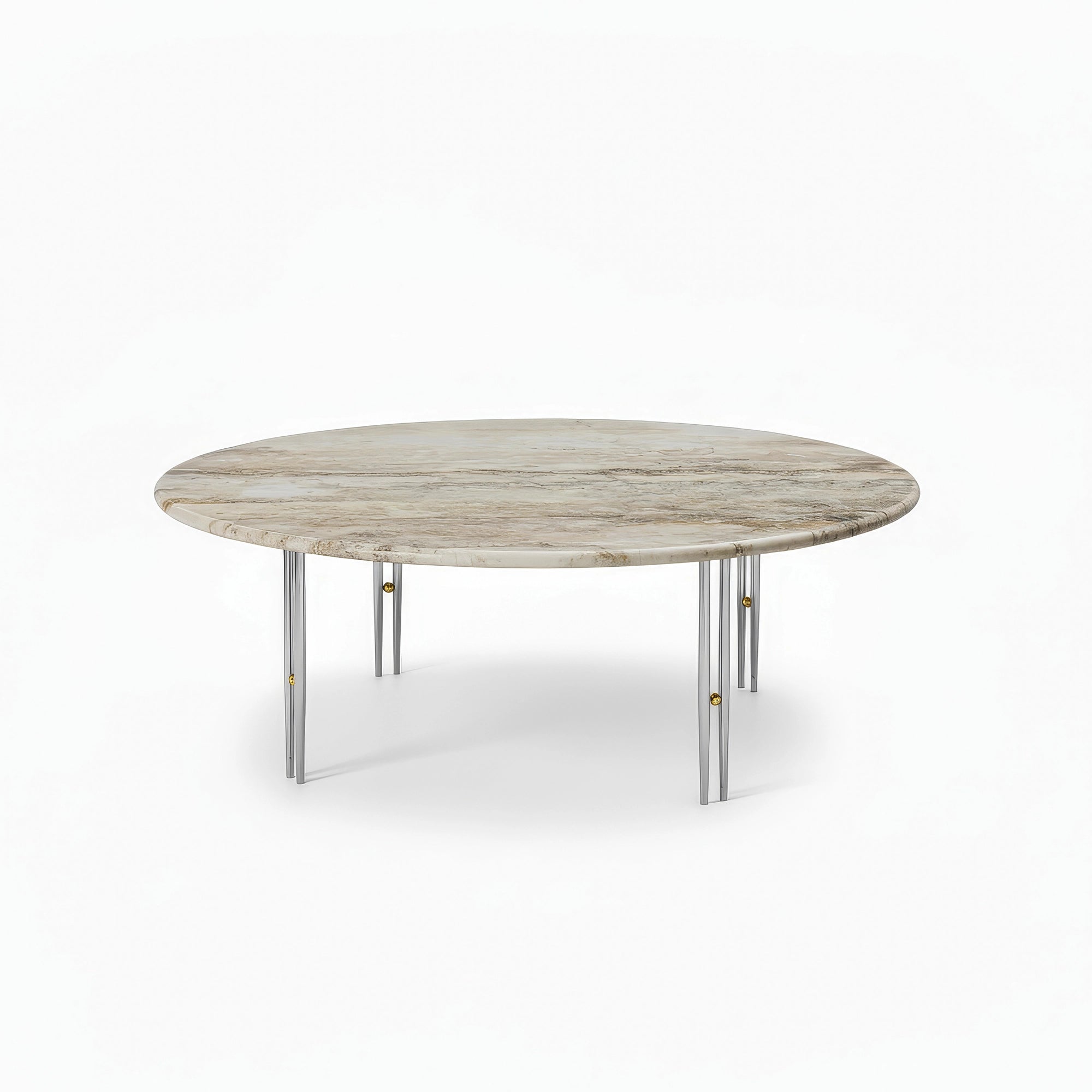 Ioi 10129144 Round Coffee Table - Chrome/Brass Sphere/Rippled Beige
