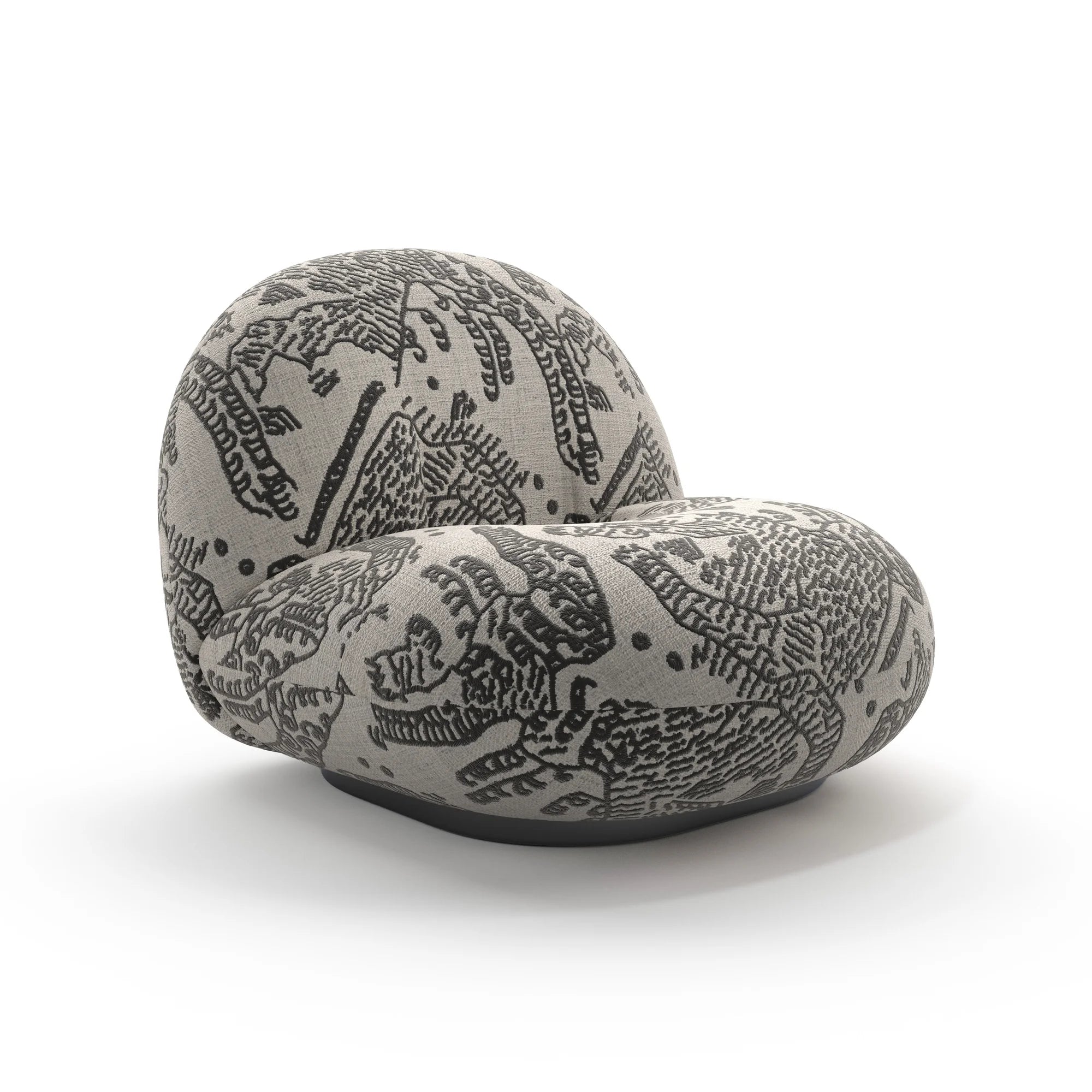 Pacha 11601 Swivel Lounge Chair - Black Semi Matt / Fabric A (Tiger Mountain 001)-1