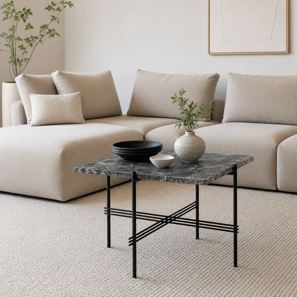 TS Coffee Table – 55x55x41 / Metal (Black) / Marble (Grey Emperador)