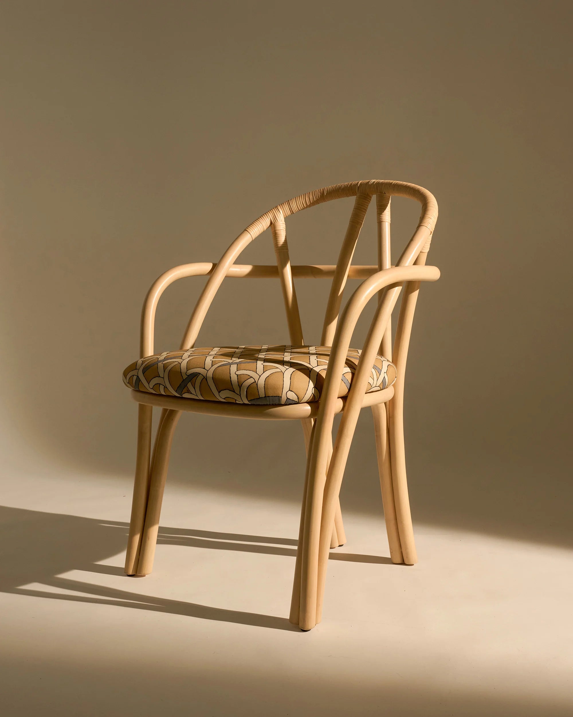 Bistra 61857 Dining Armchair - Natural Lacquered Rattan / Fabric B (Reales Pattern 002)-6