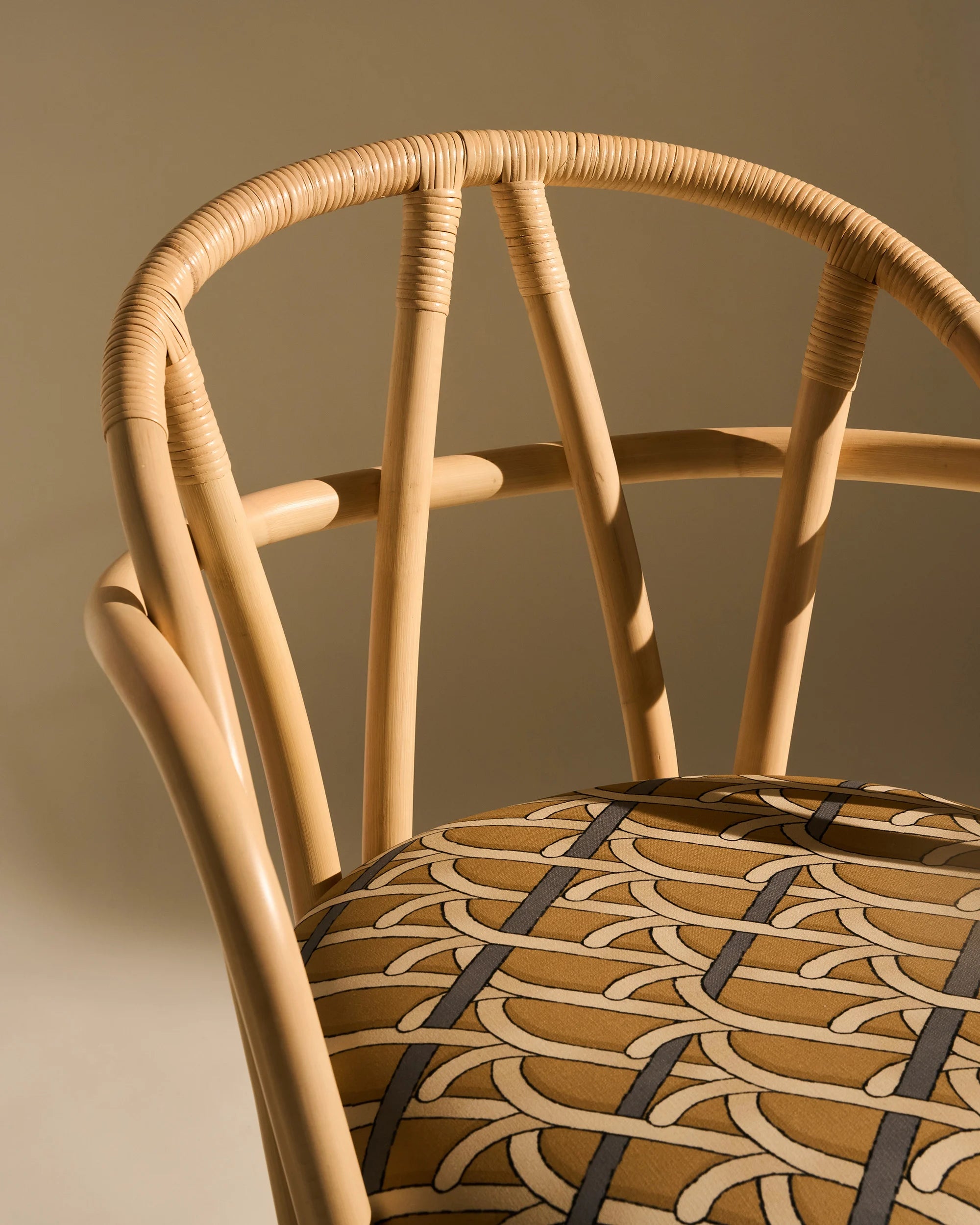 Bistra 61857 Dining Armchair - Natural Lacquered Rattan / Fabric B (Reales Pattern 002)-7