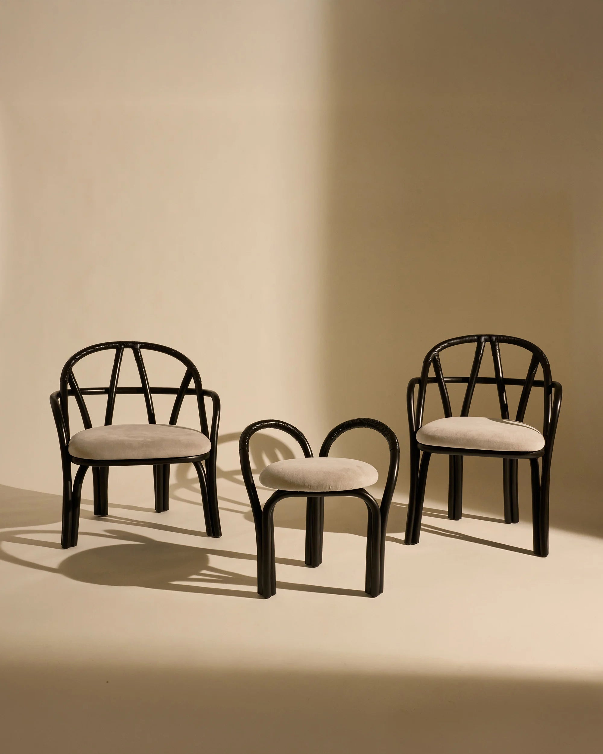 Bistra 61856 Stool - Ebony Painted Rattan / Fabric B (Fustagno 001)-2