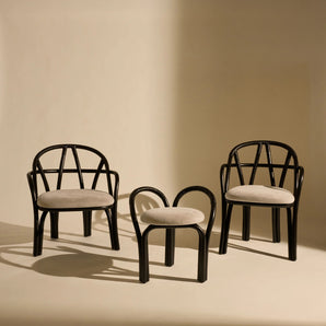 Bistra 61856 Stool - Ebony Painted Rattan / Fabric B (Fustagno 001)