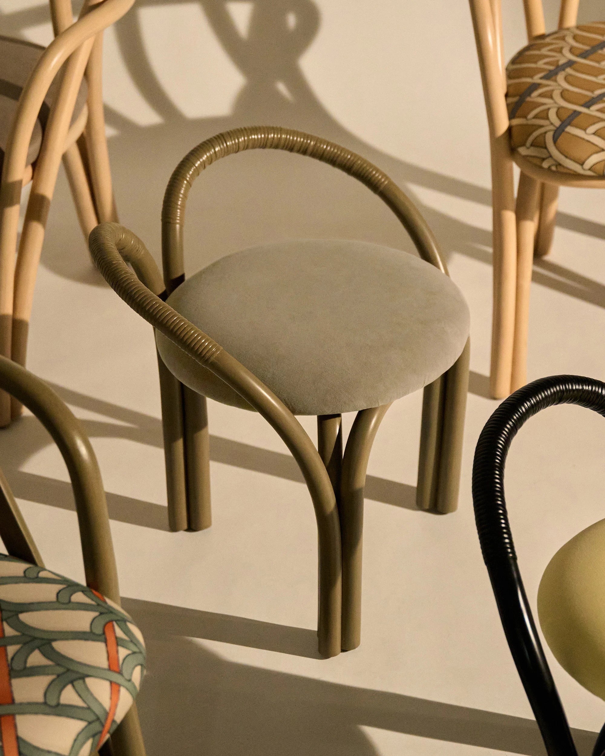 Bistra 61856 Stool - Olive Stained Rattan / Fabric B (Fustagno 003)-2