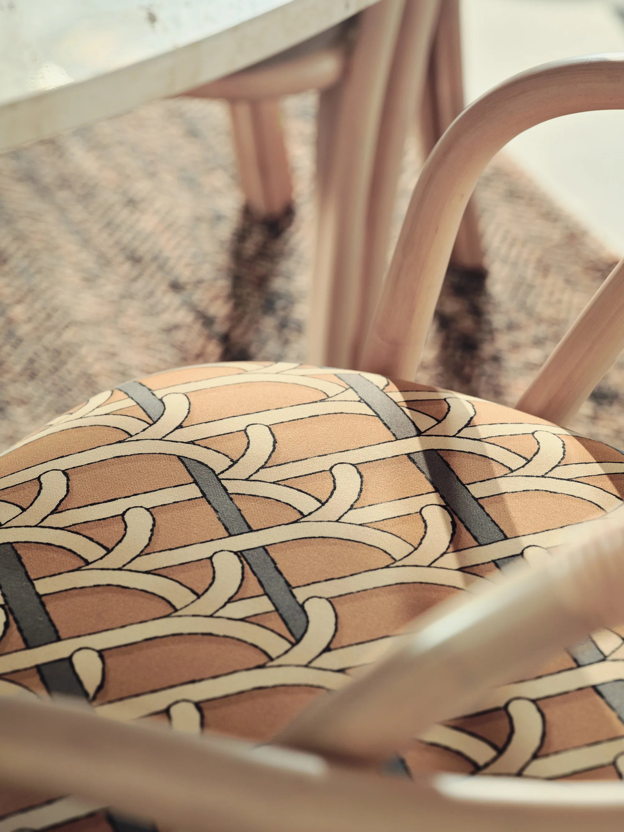 Bistra 61857 Dining Armchair - Natural Lacquered Rattan / Fabric B (Reales Pattern 002)-8