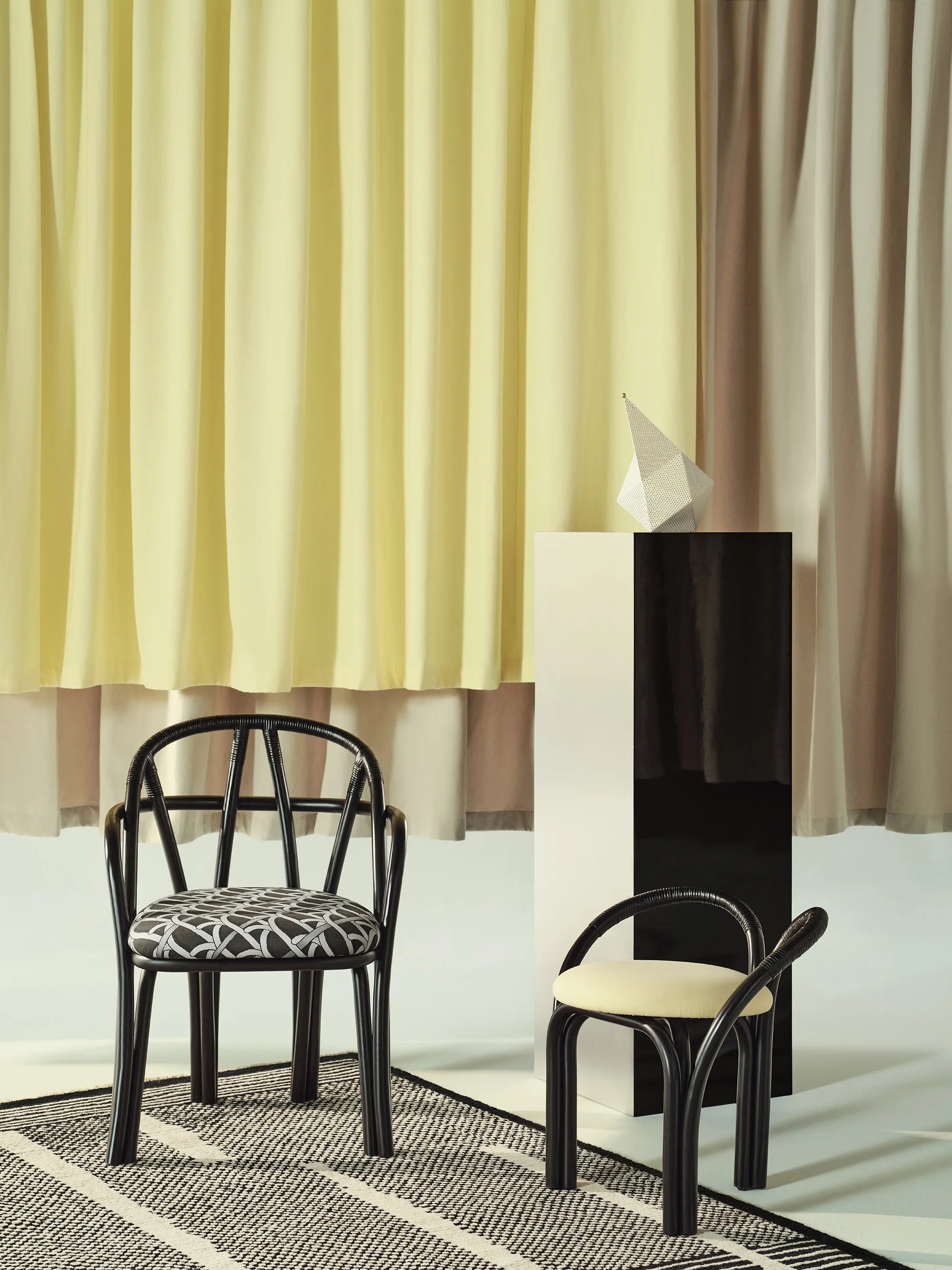 Bistra 61856 Stool - Ebony Painted Rattan / Fabric B (Fustagno 001)-4