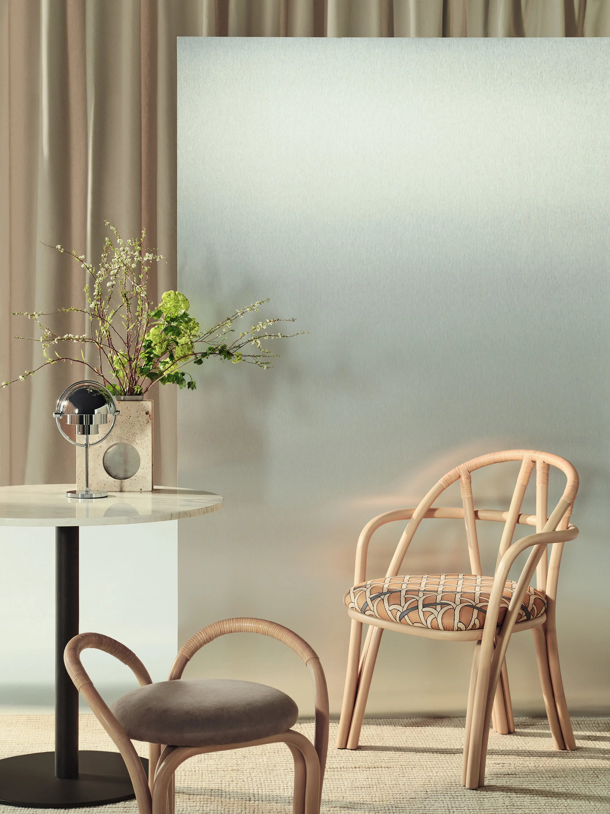 Bistra 61857 Dining Armchair - Natural Lacquered Rattan / Fabric B (Reales Pattern 002)-4