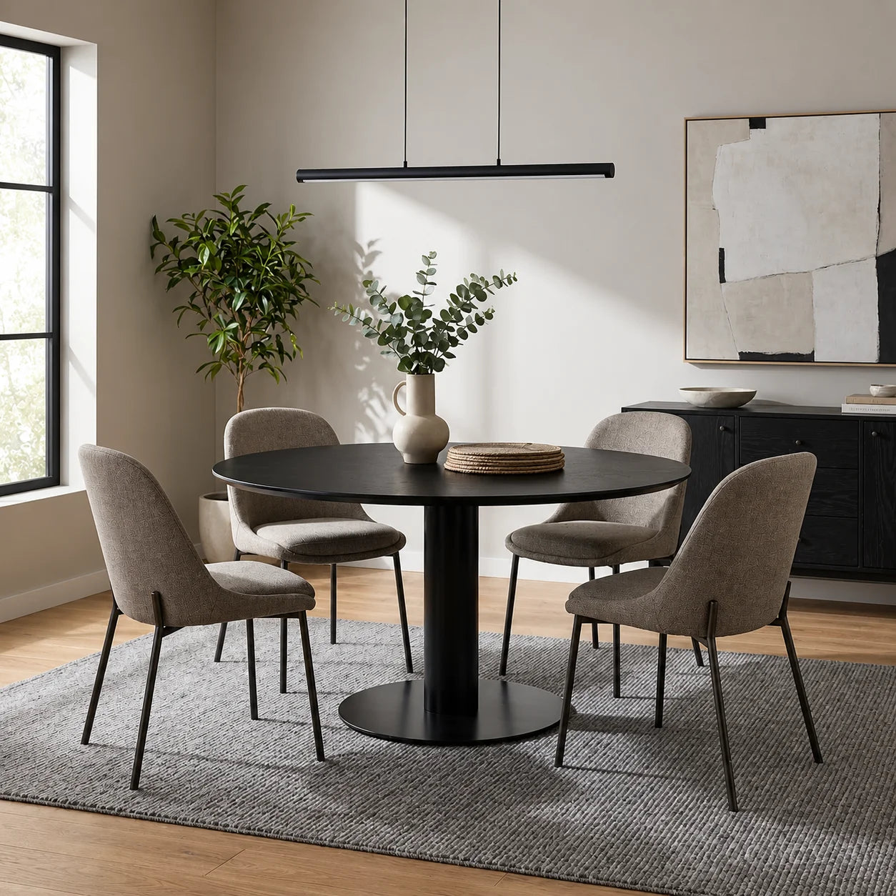 Gubi 2.0 10012789 Round Dining Table - Black/Black Stained Ash Semi Matt Lacquered