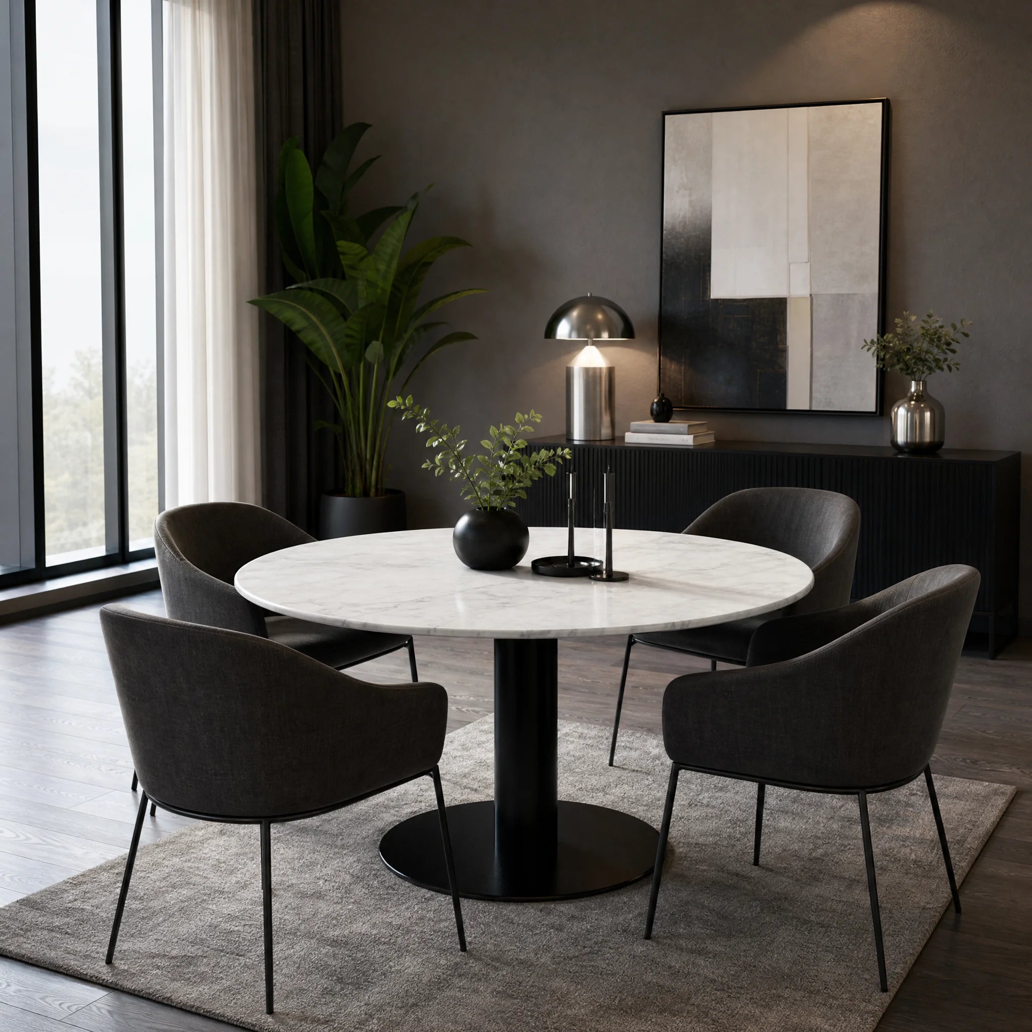Gubi 2.0 10012791 Round Dining Table - Black/White Carrara Marble