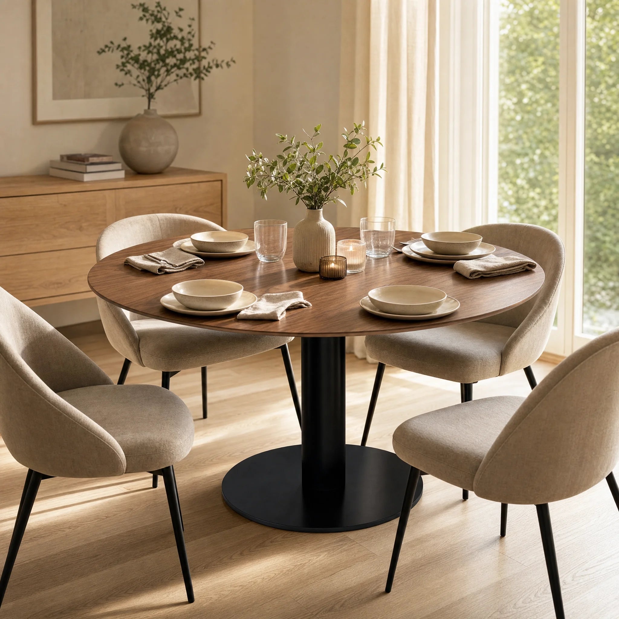 Gubi 2.0 10012792 Round Dining Table - Black/American Walnut Semi Matt Lacquered