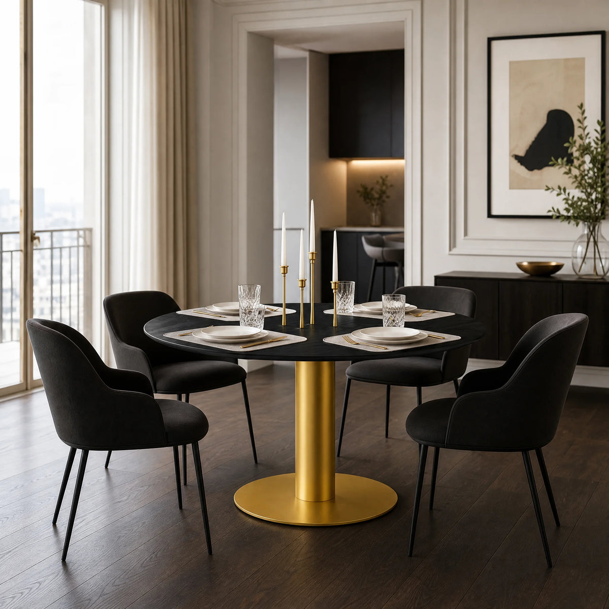Gubi Dining Table – 150x72 / Metal (Brass) / Wood (Black Stained Ash Semi Matt Lacquered)-2