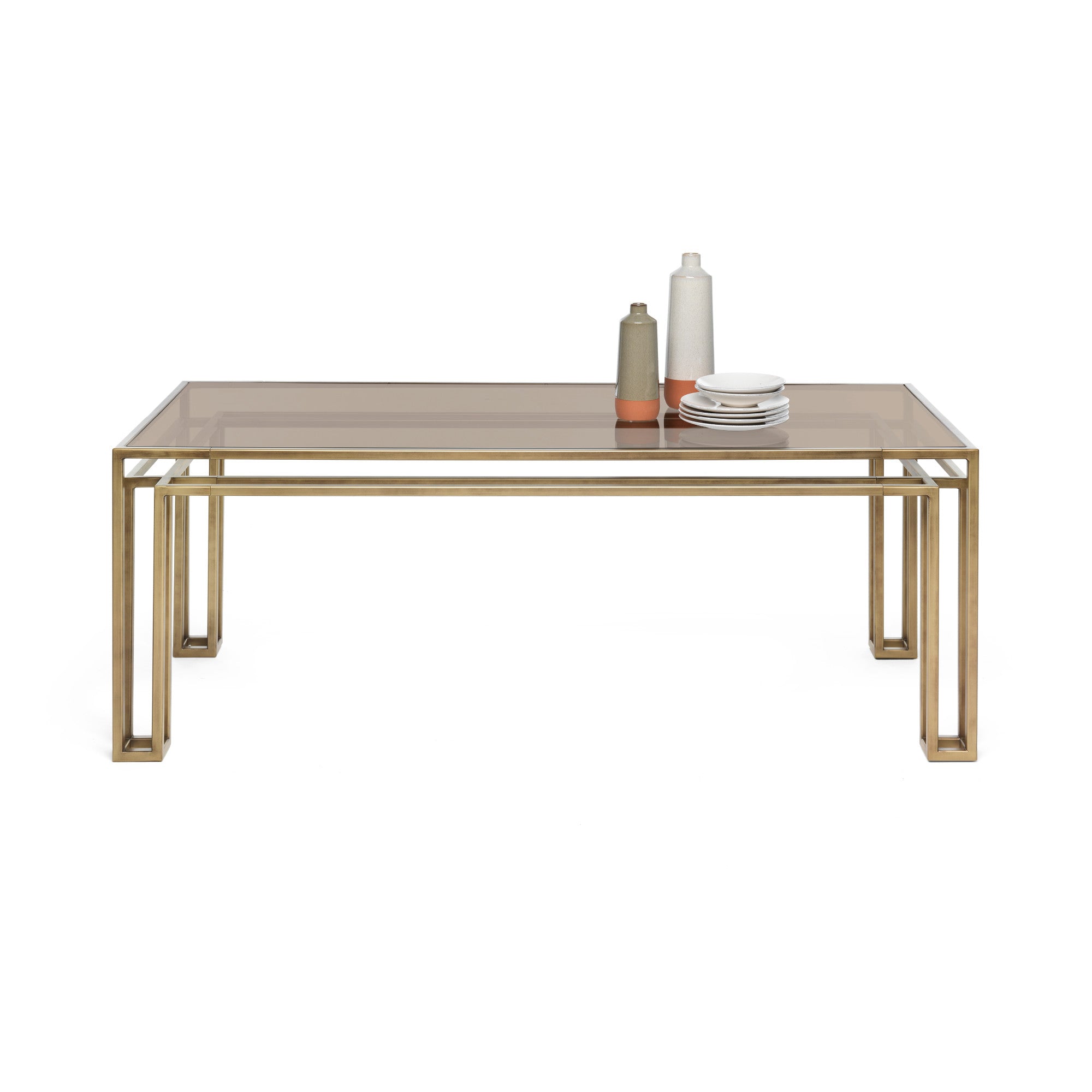 Hotline MHO14240BPF Dining Table - Patinated Bronze/Transparent Bronze Glass
