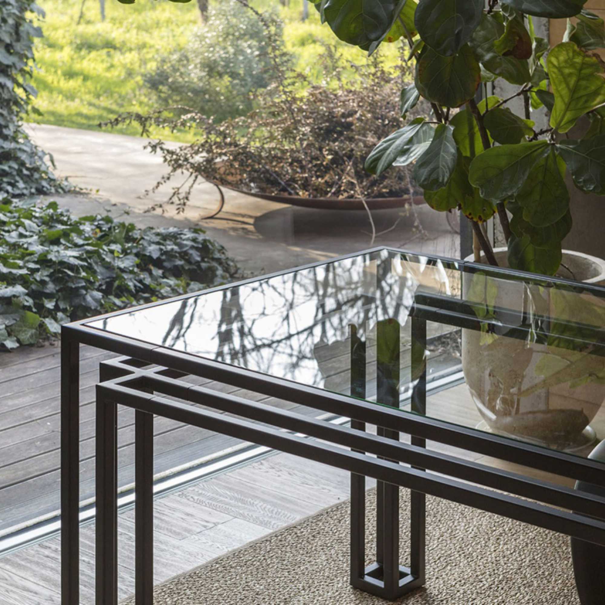 Hotline MHO14240BPF Dining Table - Patinated Bronze/Transparent Bronze Glass