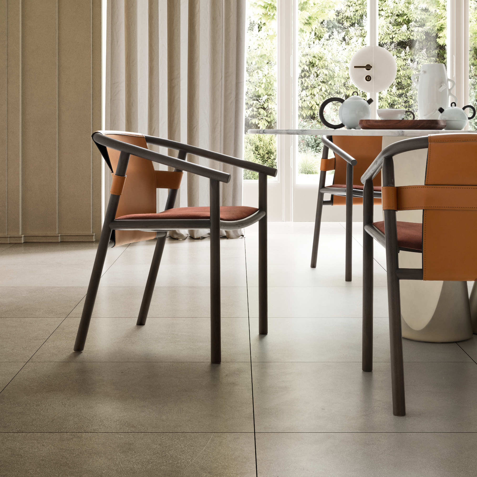 Isa ISAXS1000 Dining Chair - Leather CR01/Fabric T (Tallin 015)-2