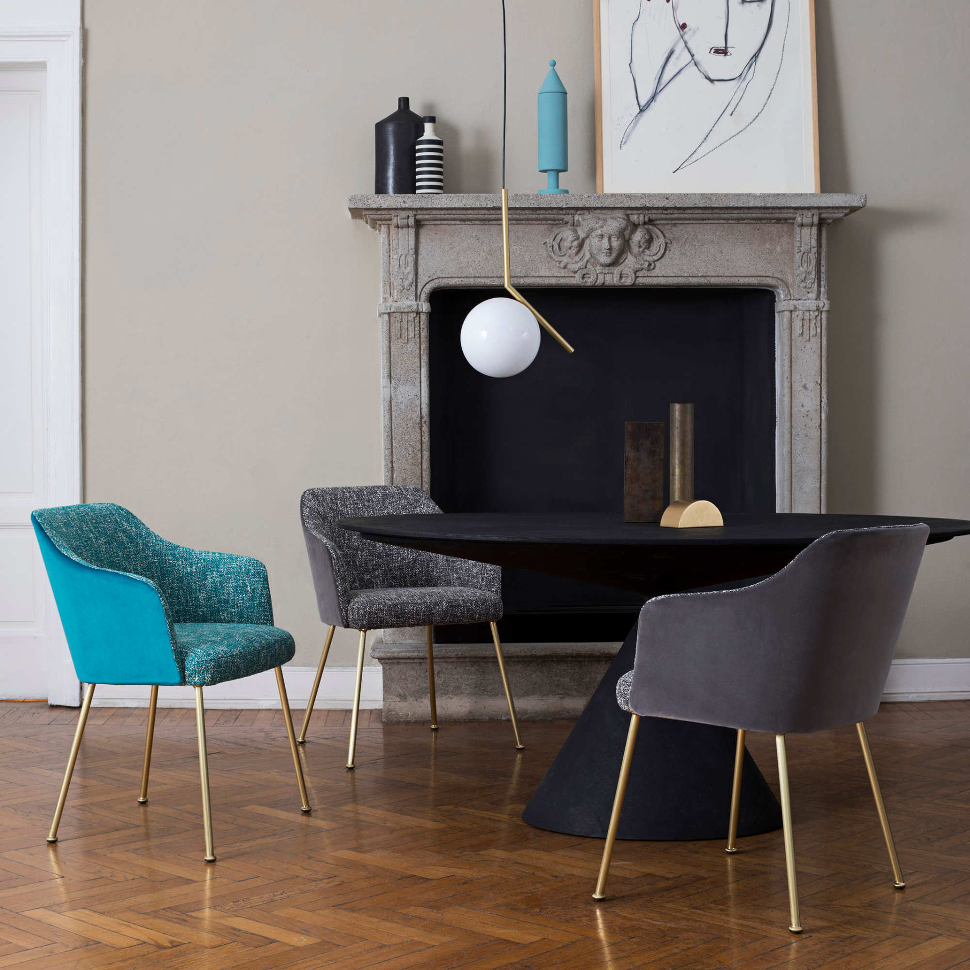 كرسي تناول الطعام Isabelle 6010 - نحاس/قماش VIP (سبعون 72)-2