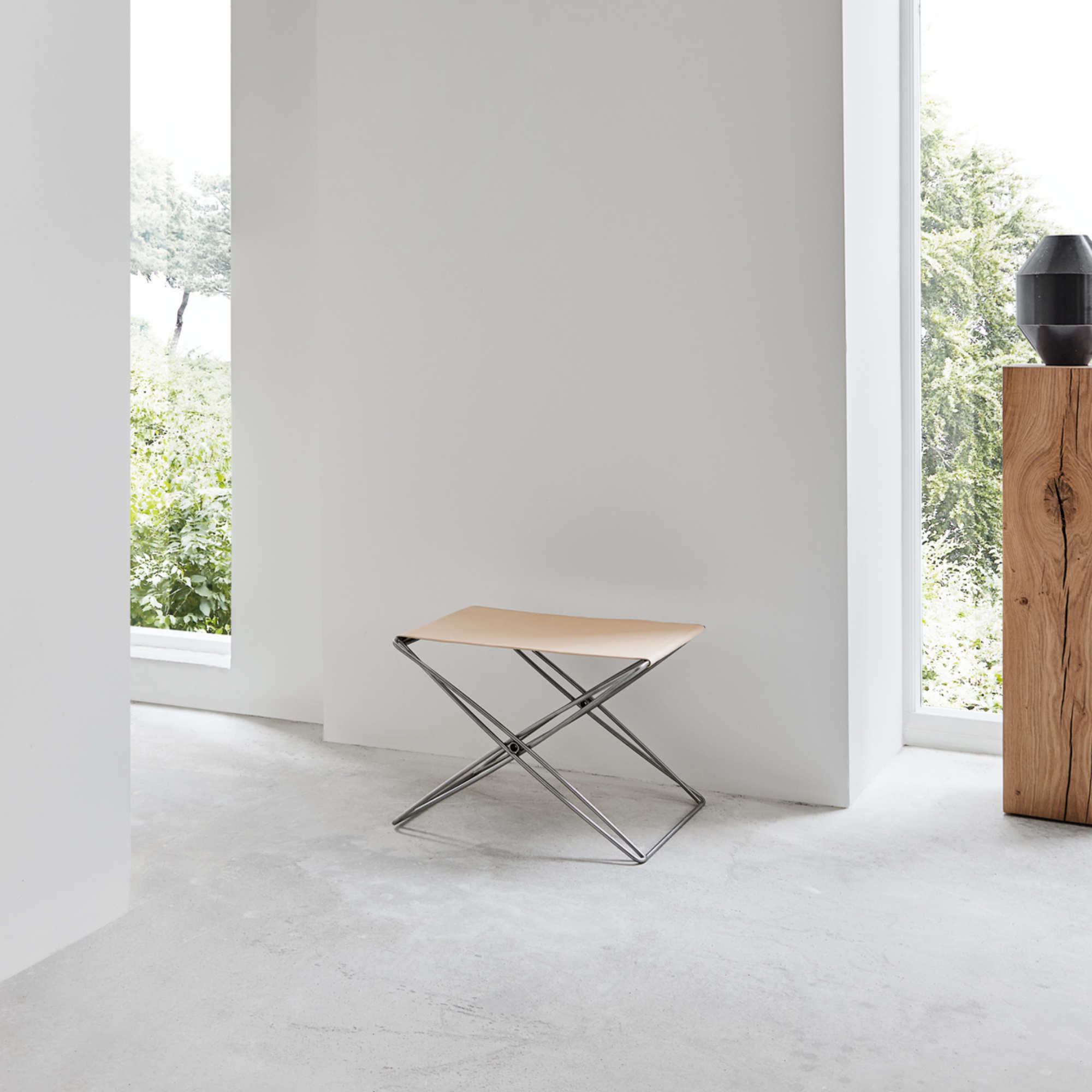 JG 6565 Folding Stool - Stainless Steel/Natural Canvas-4