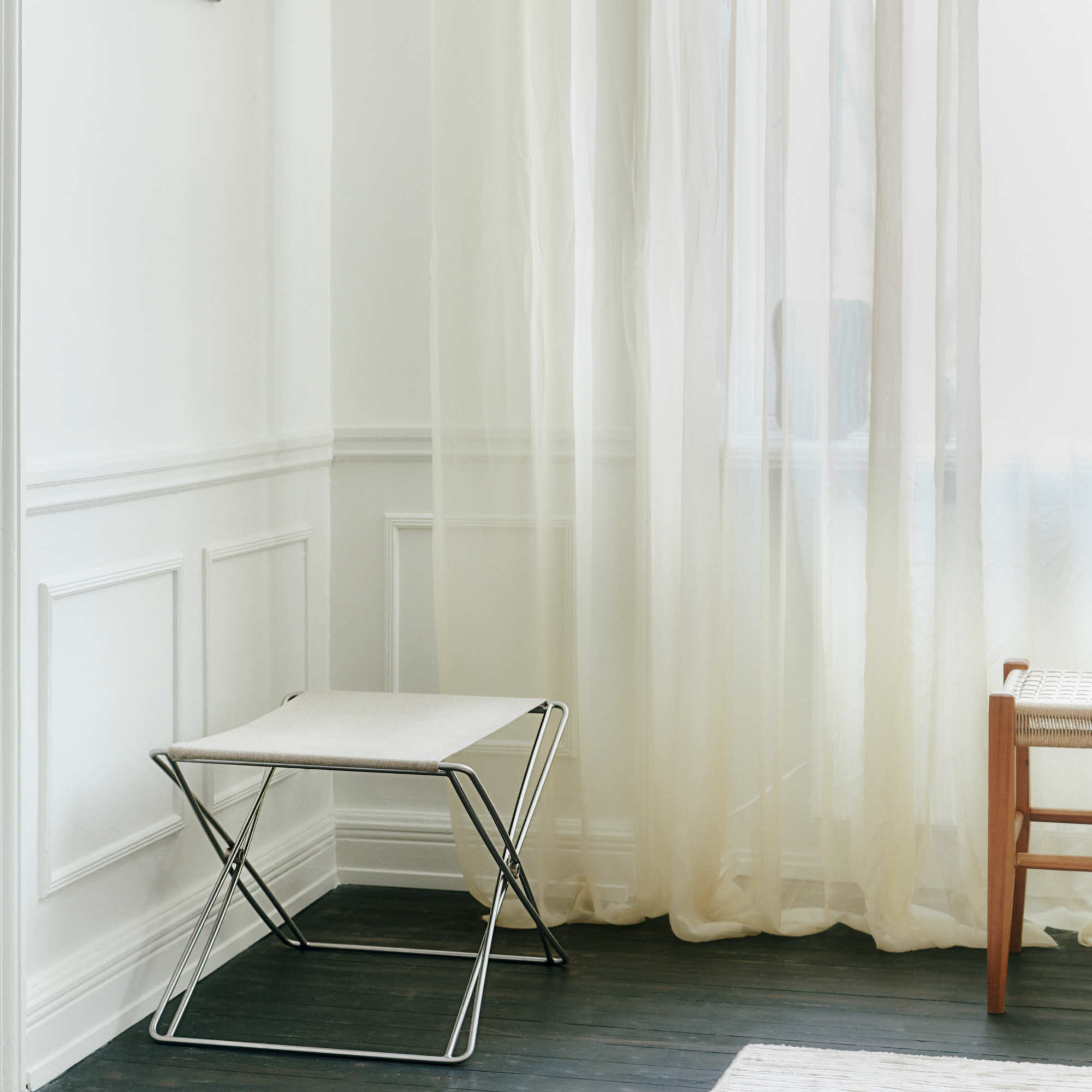 JG 6565 Folding Stool - Stainless Steel/Natural Canvas-2