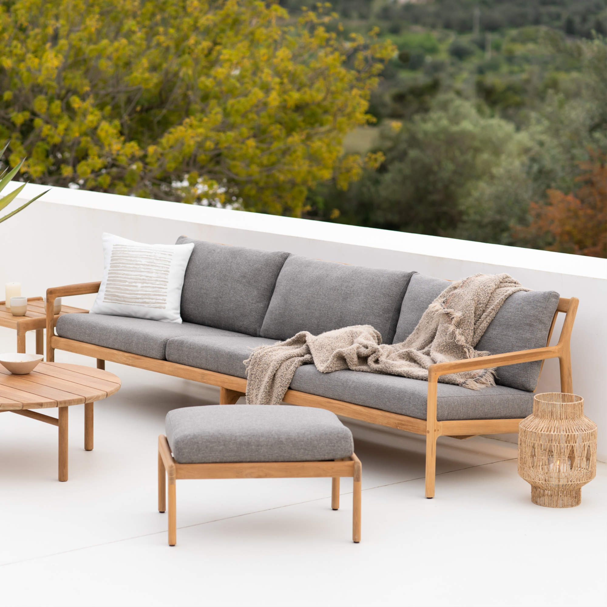 Jack 10249 Outdoor Ottoman - Teak/Fabric (Mocha)-2