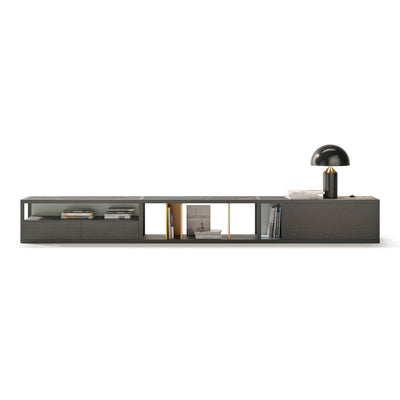 Kai TV Unit – 344x48x42 / Wood (Kai Black Oak) / Lacquered (Ochre)