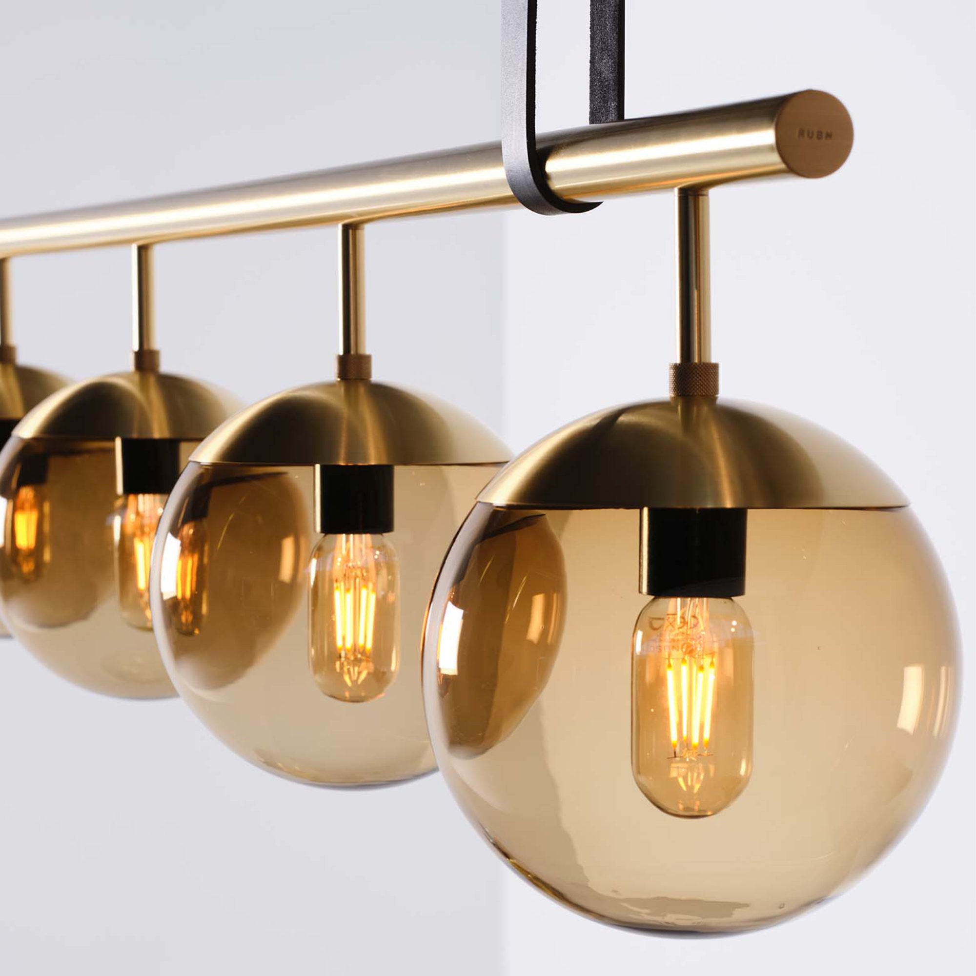 Long Lord Model 3 Pendant Lamp - Brass/Opal Glass/Black Leather-4
