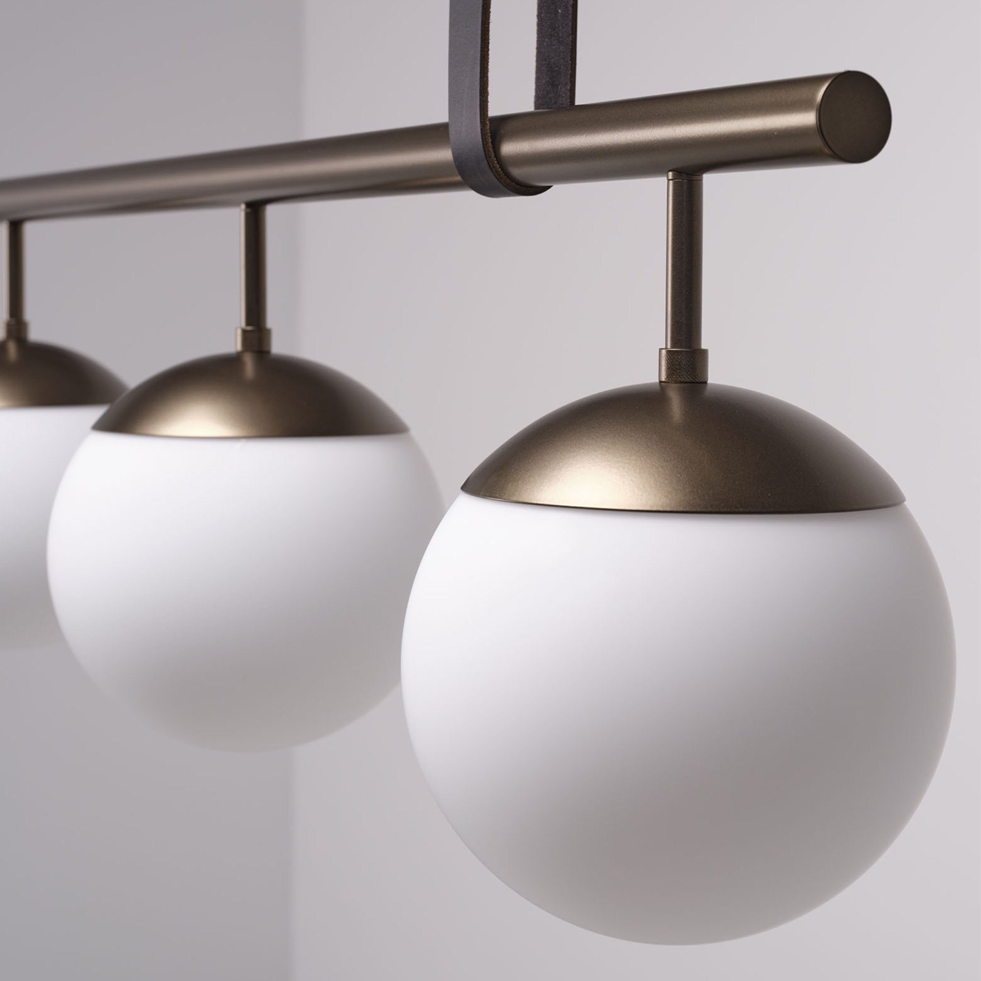 Long Lord Model 3 Pendant Lamp - Black/Opal Glass/Brown Leather-3