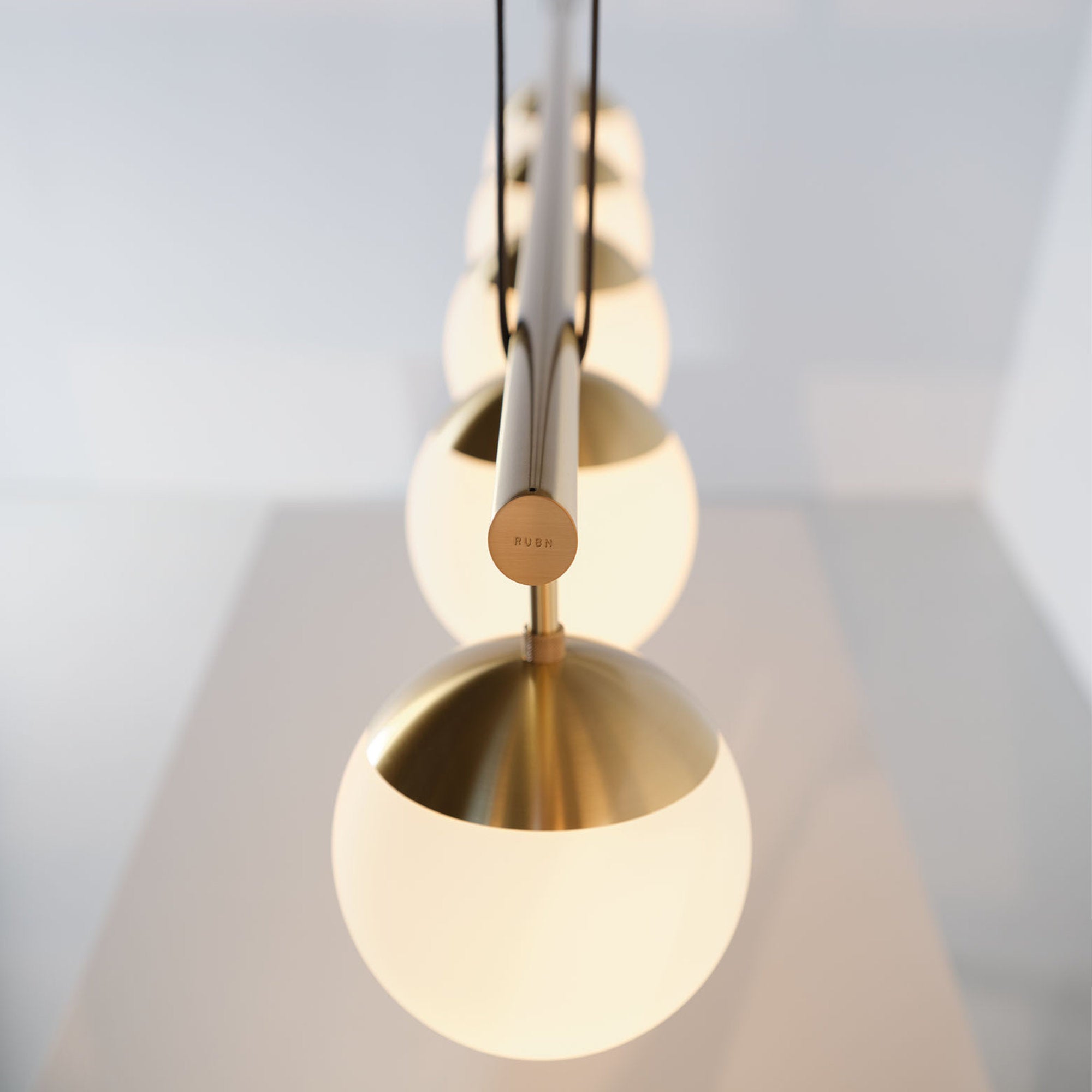 Long Lord Model 5 Pendant Lamp - Brass/Opal Glass/Black Leather-3