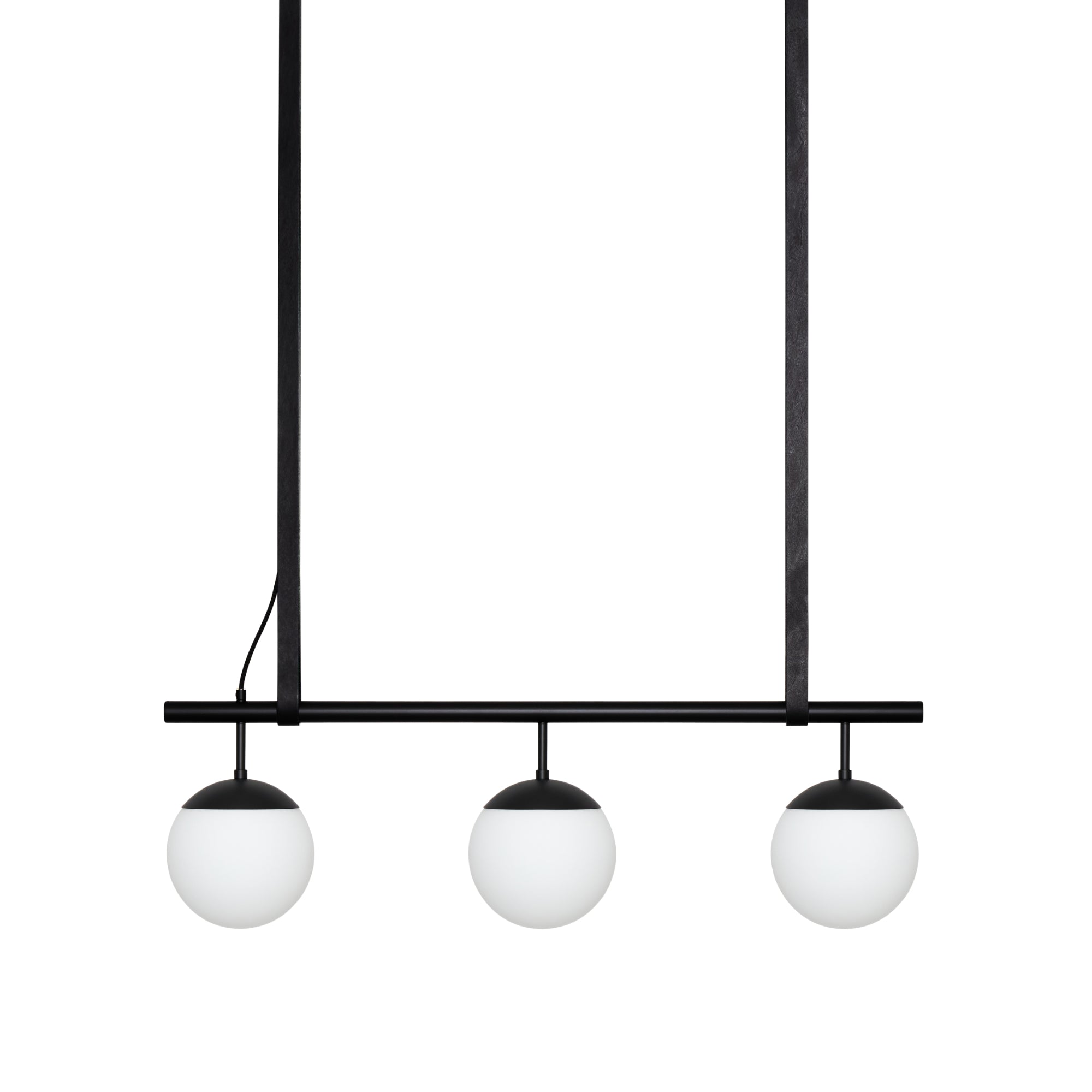Long Lord Model 3 Pendant Lamp - Black/Opal Glass/Black Leather