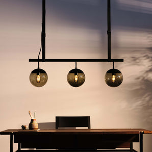 Long Lord Model 3 Pendant Lamp - Black/Smoked Glass/Nature Leather