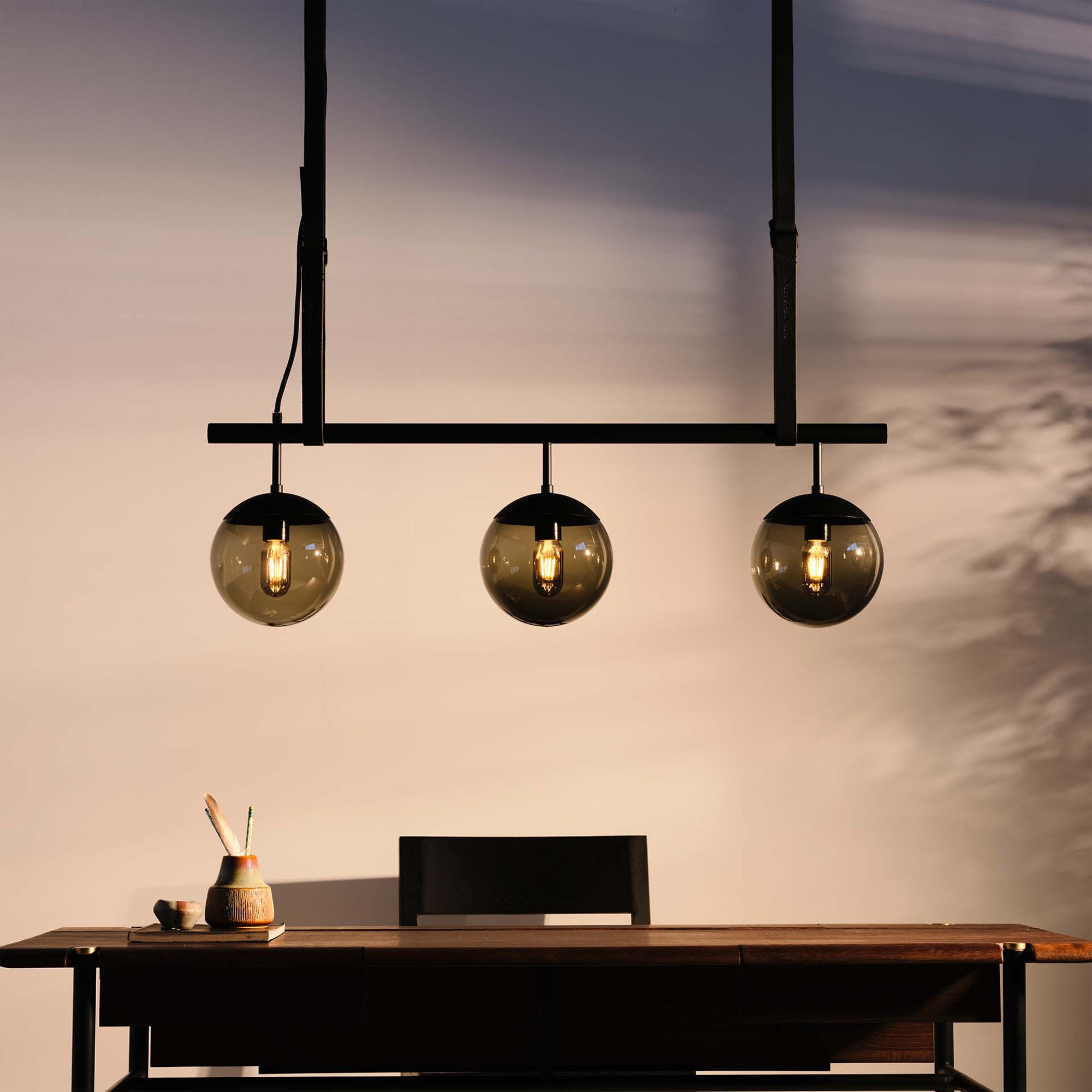 Long Lord Model 3 Pendant Lamp - Brass/Opal Glass/Black Leather-3