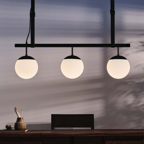 Long Lord Model 3 Pendant Lamp - Black/Opal Glass/Brown Leather