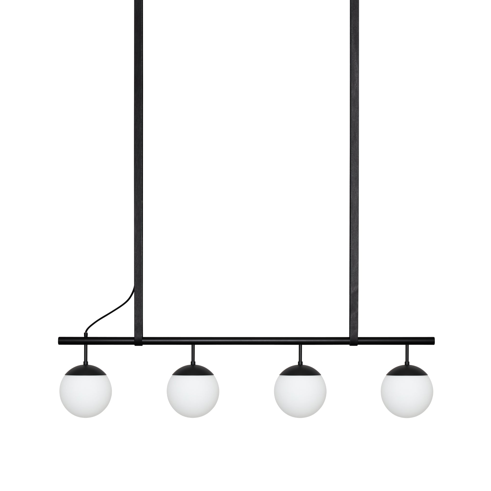 Long Lord Model 4 Pendant Lamp - Black/Opal Glass/Black Leather