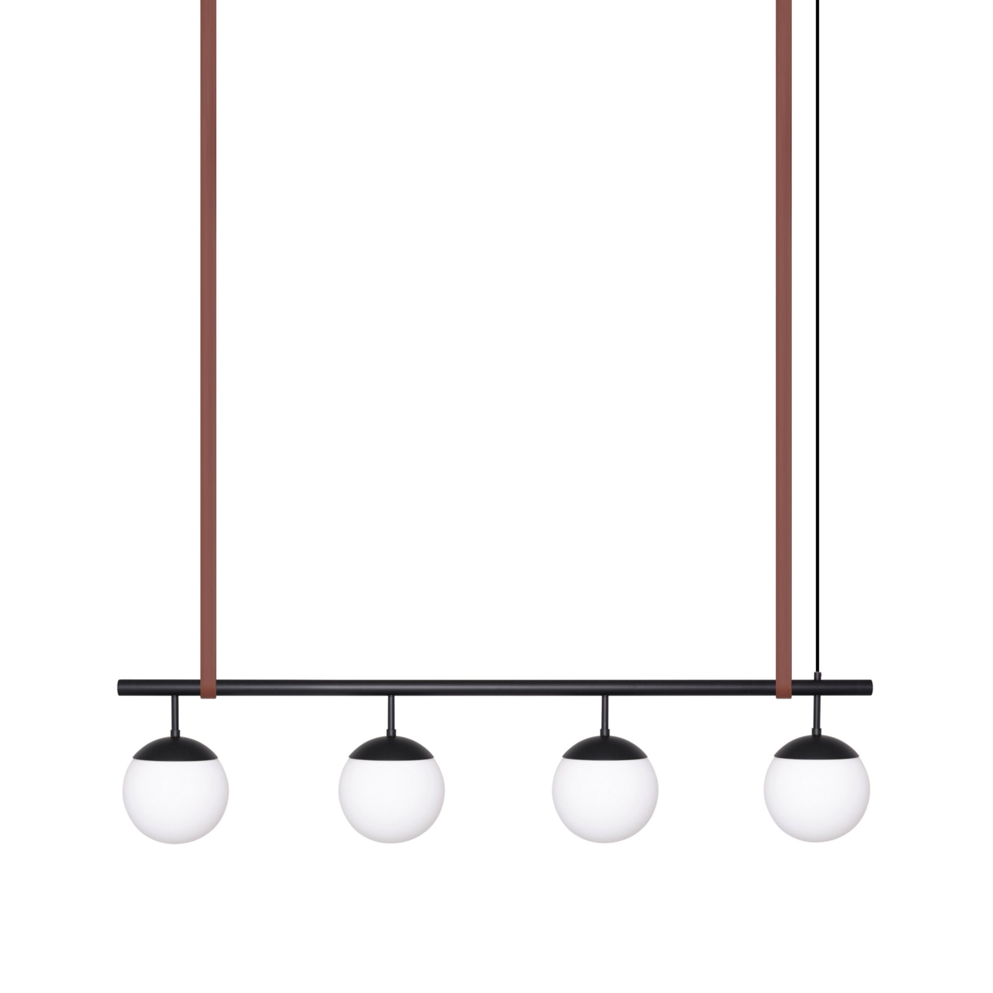 Long Lord Model 4 Pendant Lamp - Black/Opal Glass/Brown Leather-1