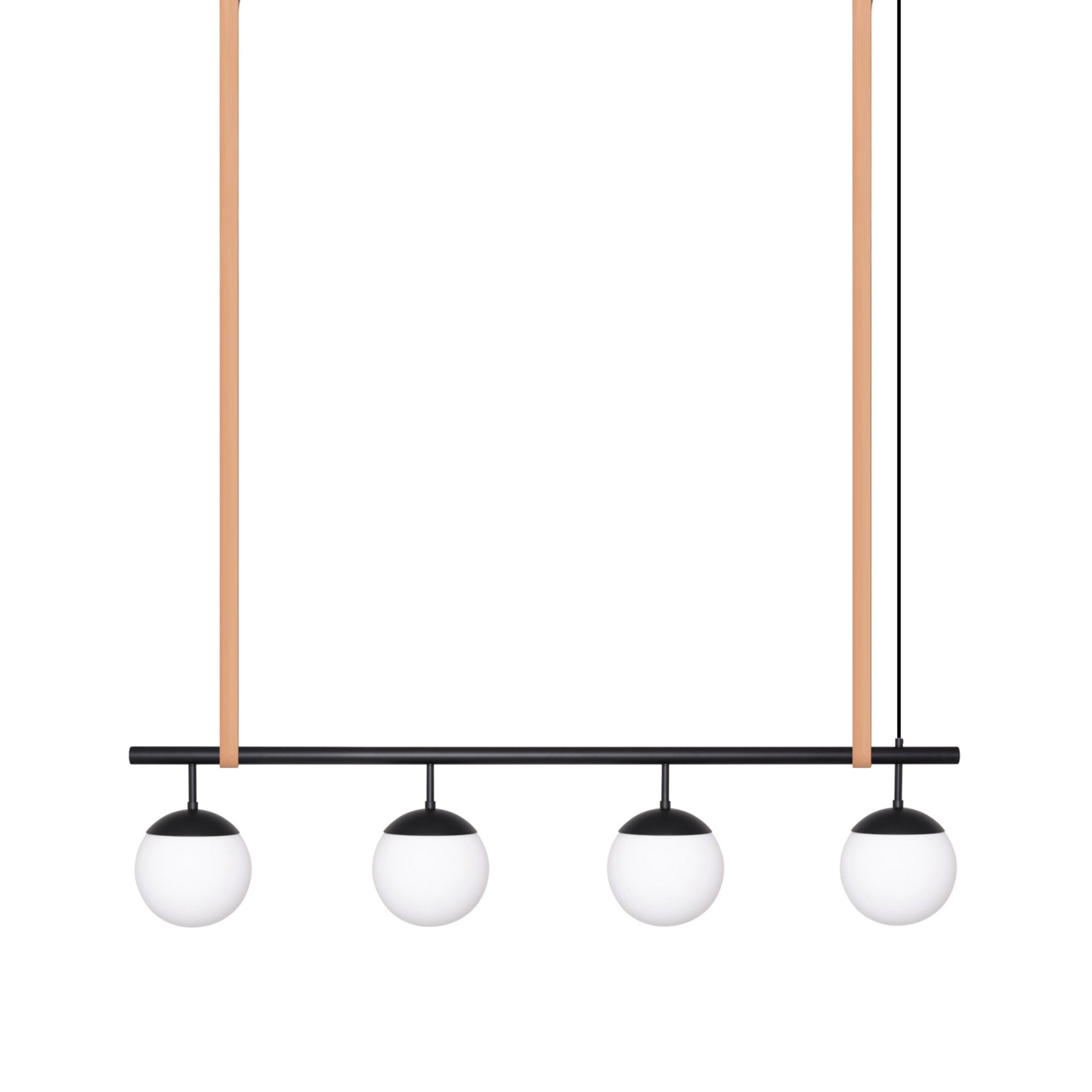 Long Lord Model 4 Pendant Lamp - Black/Opal Glass/Nature Leather-1