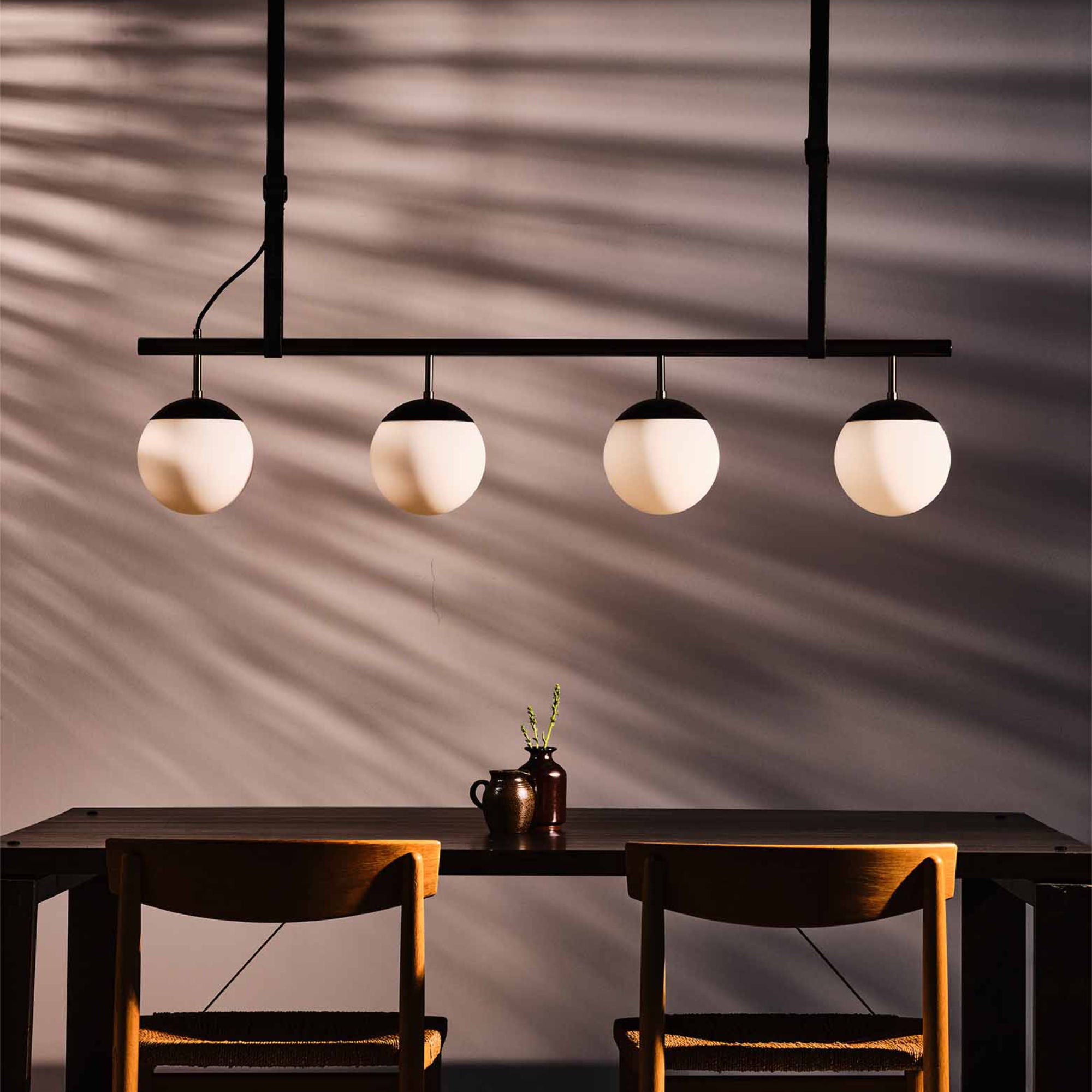 Long Lord Model 4 Pendant Lamp - Black/Opal Glass/Black Leather