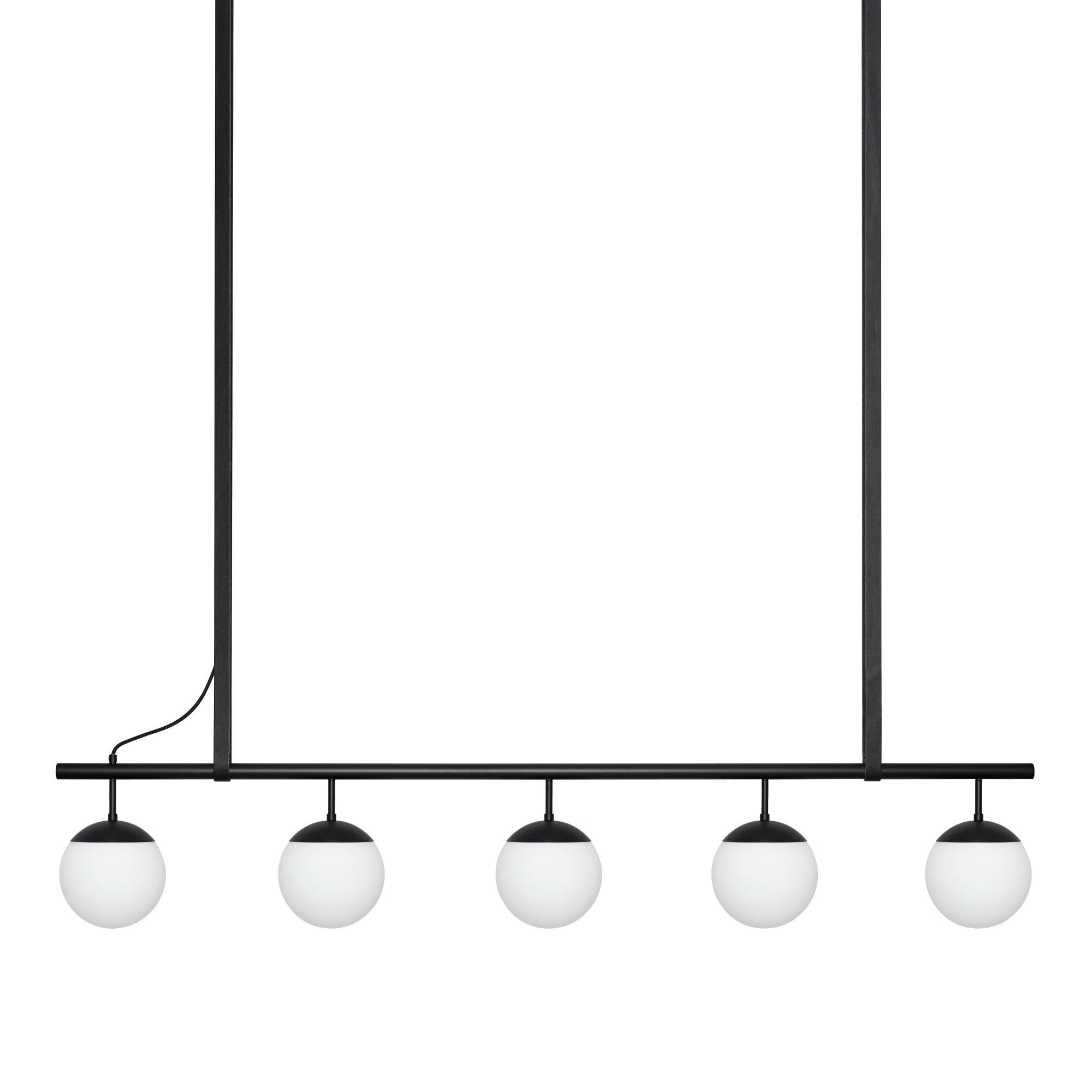 Long Lord Model 5 Pendant Lamp - Black/Opal Glass/Black Leather-1