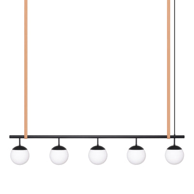 Long Lord Model 5 Pendant Lamp - Black/Opal Glass/Nature Leather