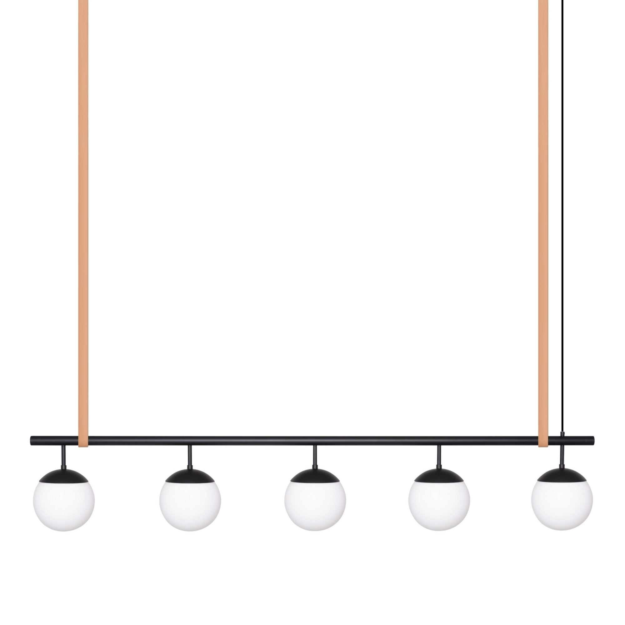 Long Lord Model 5 Pendant Lamp - Black/Opal Glass/Nature Leather-1