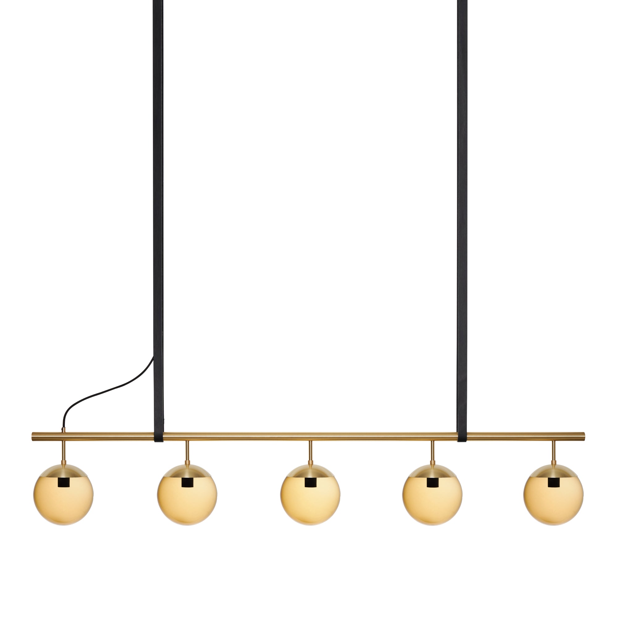Long Lord Model 5 Pendant Lamp - Brass/Brown Glass/Black Leather-1