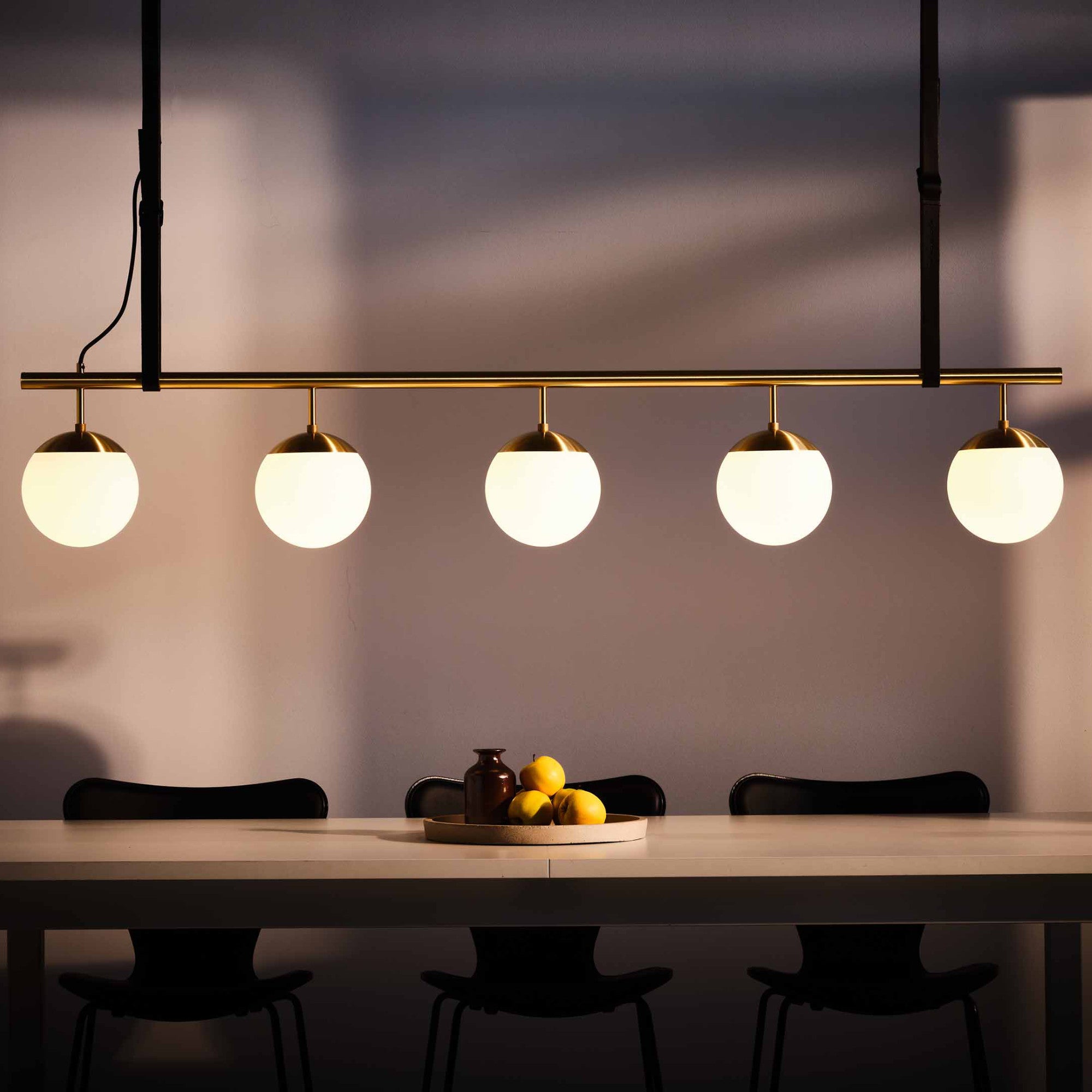 Long Lord Model 5 Pendant Lamp - Black/Opal Glass/Nature Leather-4