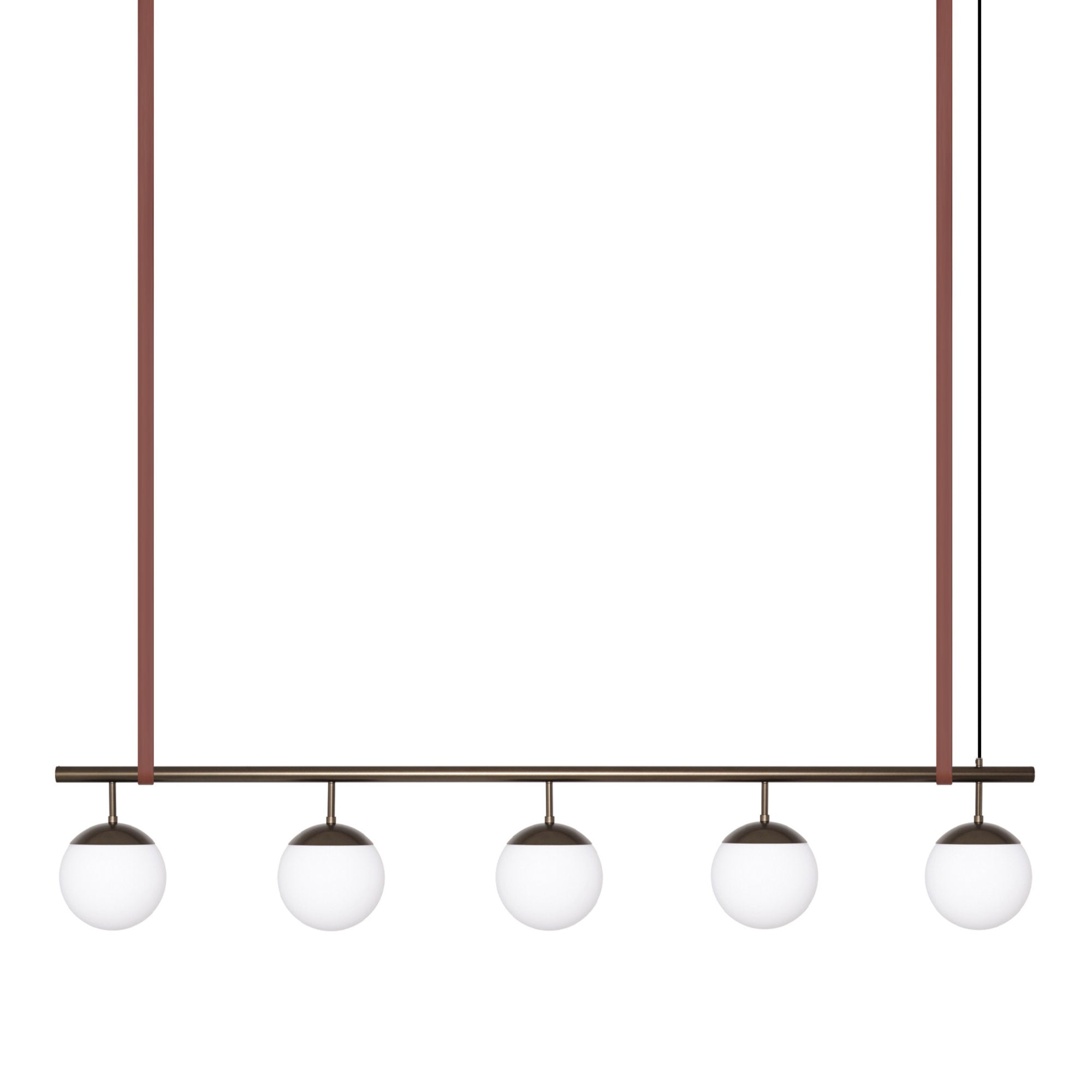 Long Lord Model 5 Pendant Lamp - Bronze/Opal Glass/Brown Leather