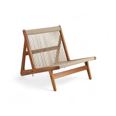MR01 53138 Initial Outdoor Lounge Chair - Solid Iroko Oiled/Sunfire Melange Beige and Sand