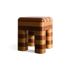 Marcello Striped Wooden Stool - Mahogany Wood Veneer/Tola Wood Leaf