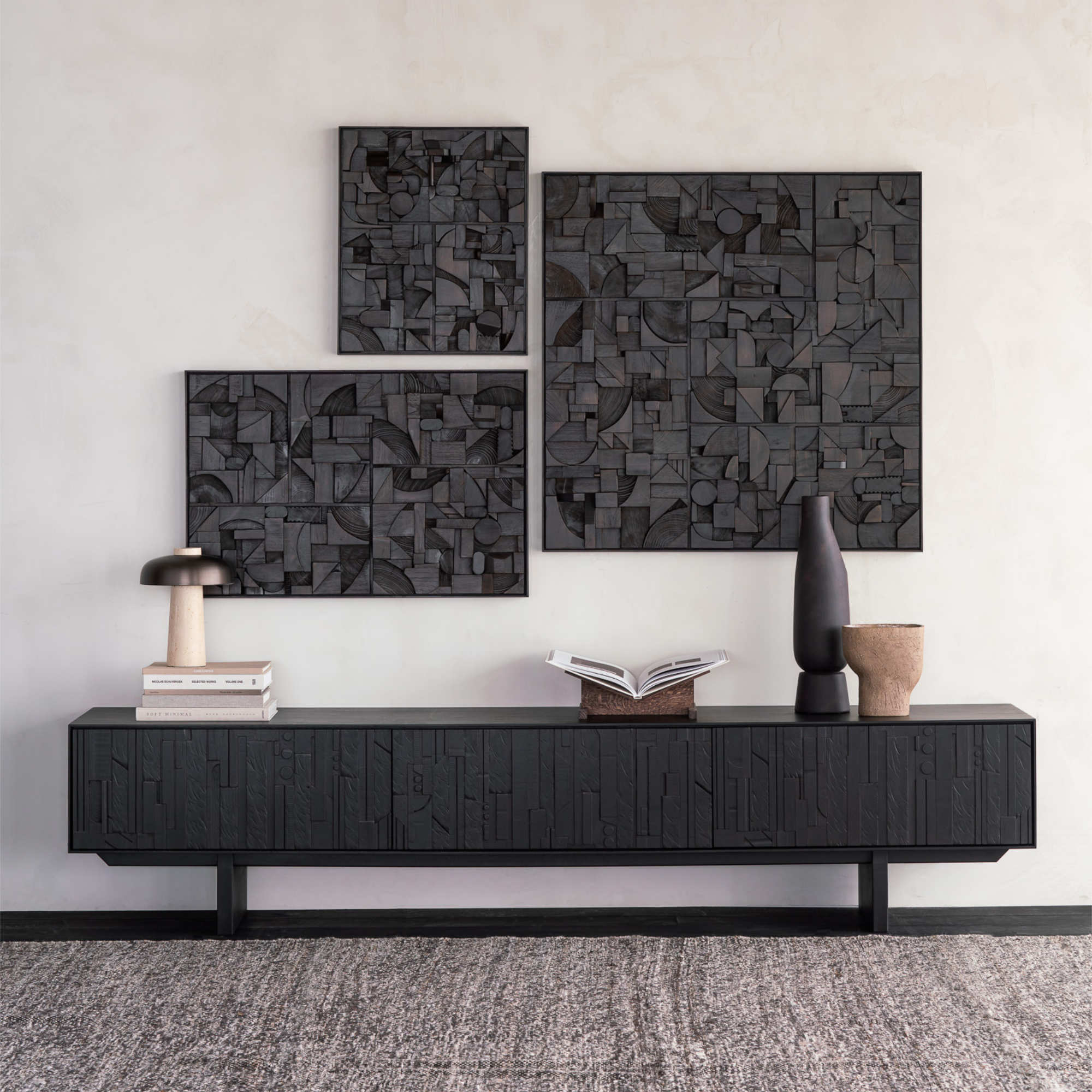 Mosaic 10074 TV Unit - Varnished Teak Off Black-2