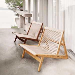 MR01 53138 Initial Outdoor Lounge Chair - Solid Iroko Oiled/Sunfire Melange Beige and Sand